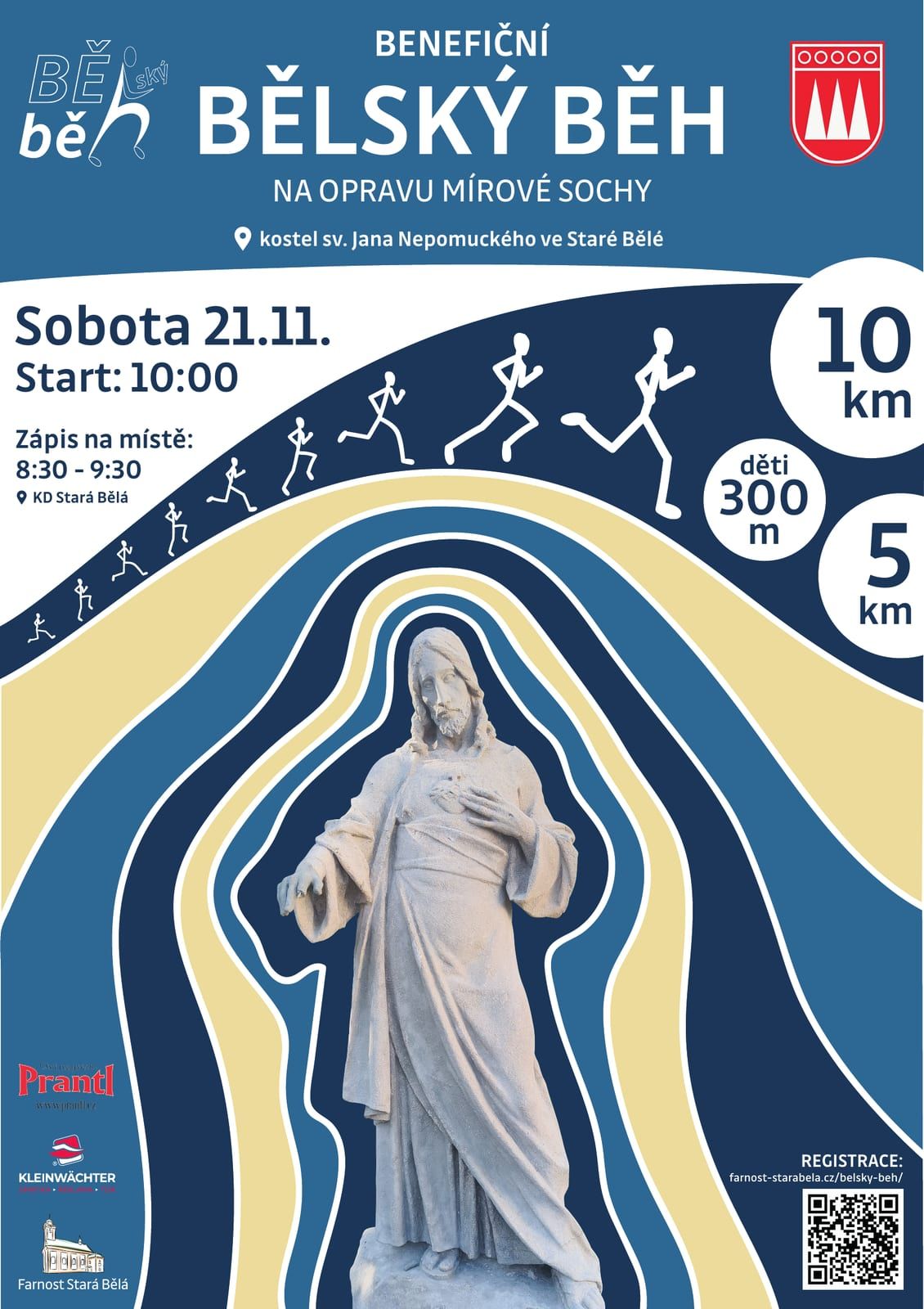 Plakát Benefiční Bělský běh na opravu mírové sochy, sobota 21. 11., start v 10:00